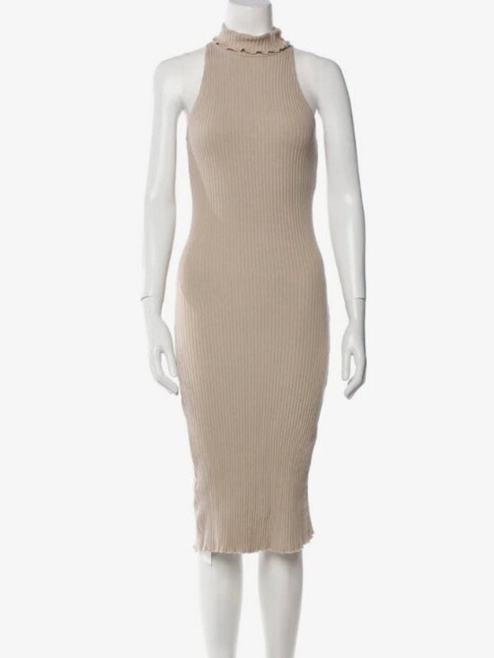 The Line by K Dresses & Skirts - The Line By K Beige Ribbed Sleeveless Turtleneck Midi Dress, size M